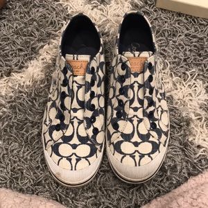 Ivory and denim Coach slip on sneakers
